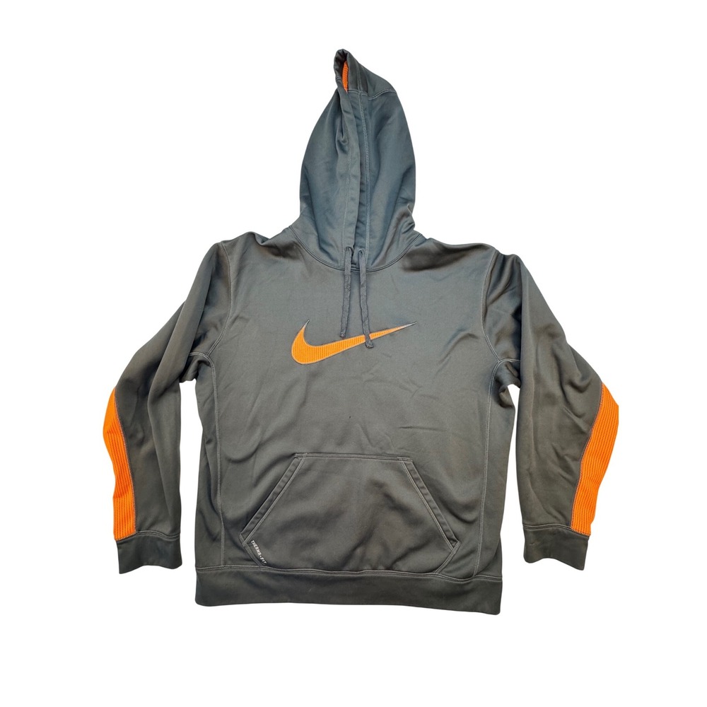 Nike Hoodie Mens Large Gray Orange Therma-FIT Pullover Graphic Sweatshirt